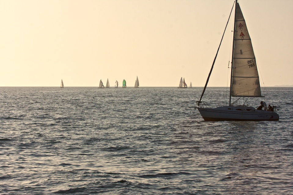 Sailboats off of the Santa Barbara Harbor